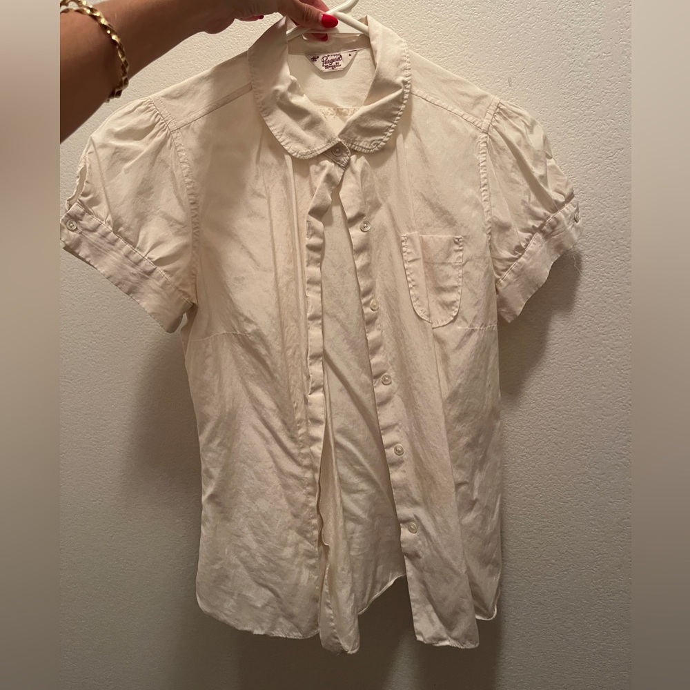 Silk Cotton Blouse with Peter Pan Collar and Puff Sleeves